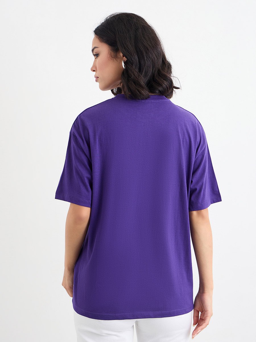 Embroidered Slogan Oversized 100% Cotton T-Shirt