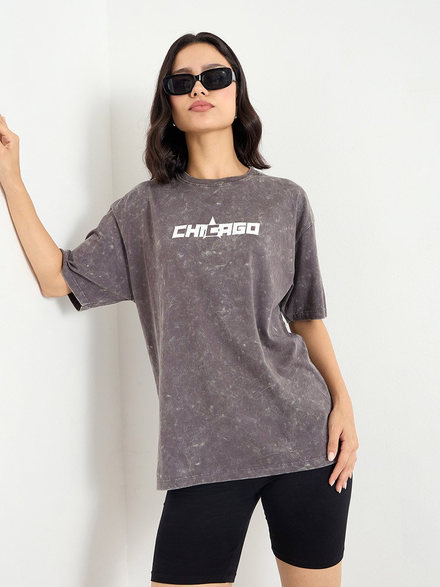 Charcoal Oversized Acid Wash 100% Cotton T-Shirt
