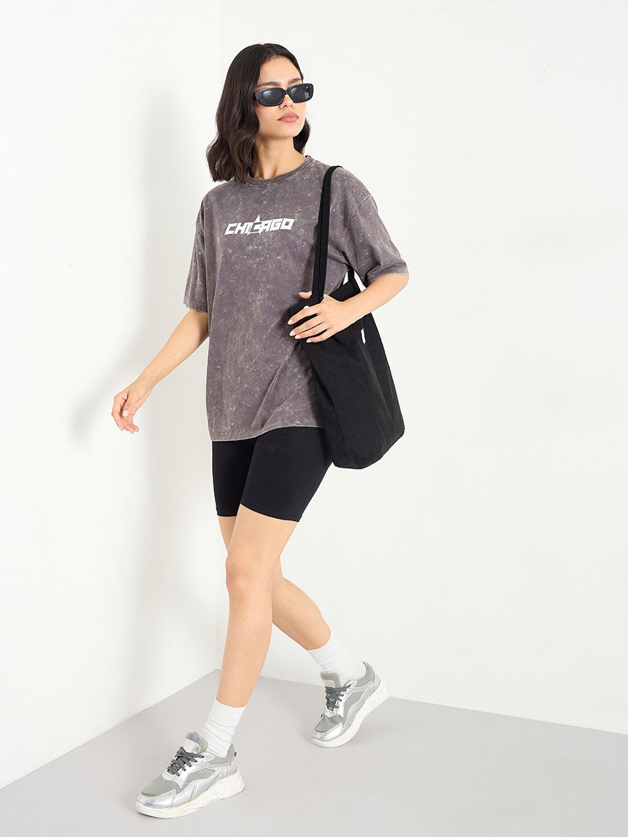 Charcoal Oversized Acid Wash 100% Cotton T-Shirt