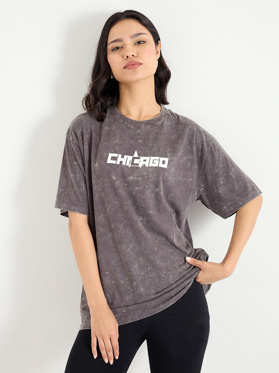 Charcoal Oversized Acid Wash 100% Cotton T-Shirt