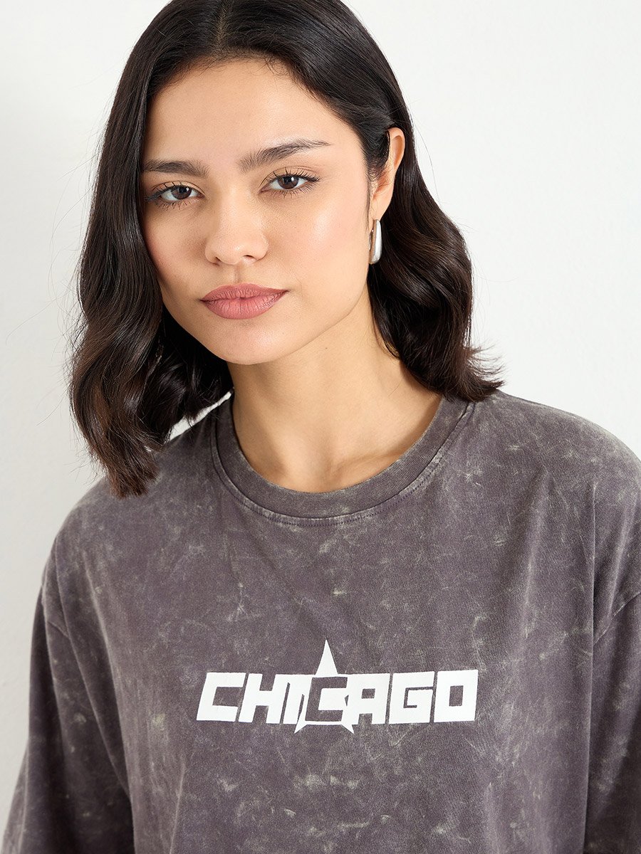 Charcoal Oversized Acid Wash 100% Cotton T-Shirt