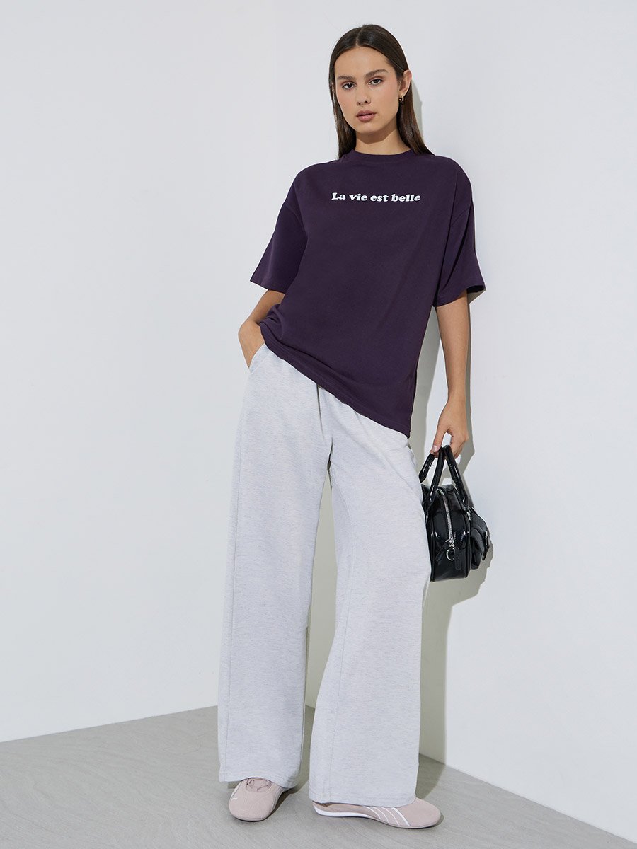 Purple Oversized Longline 100% Cotton Slogan T-Shirt
