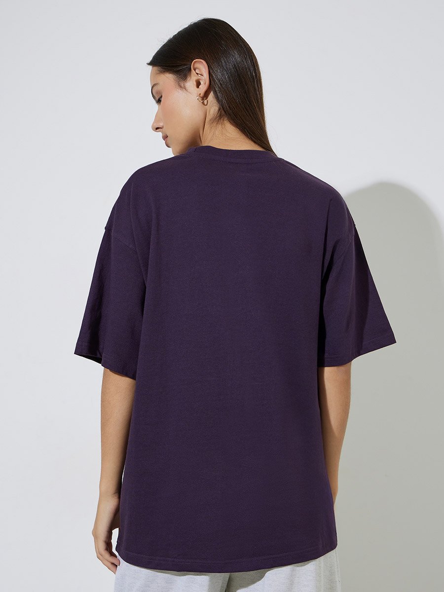 Purple Oversized Longline 100% Cotton Slogan T-Shirt