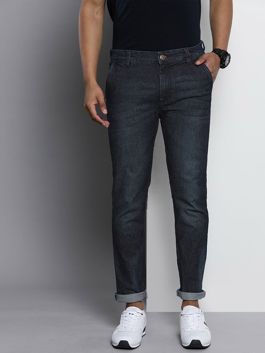 Men Dark Blue Mid Rise Slim Fit Solid Jeans