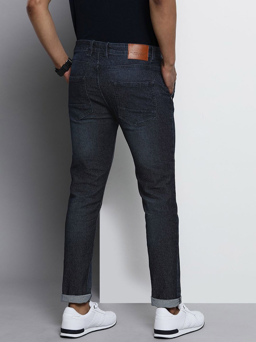Men Dark Blue Mid Rise Slim Fit Solid Jeans