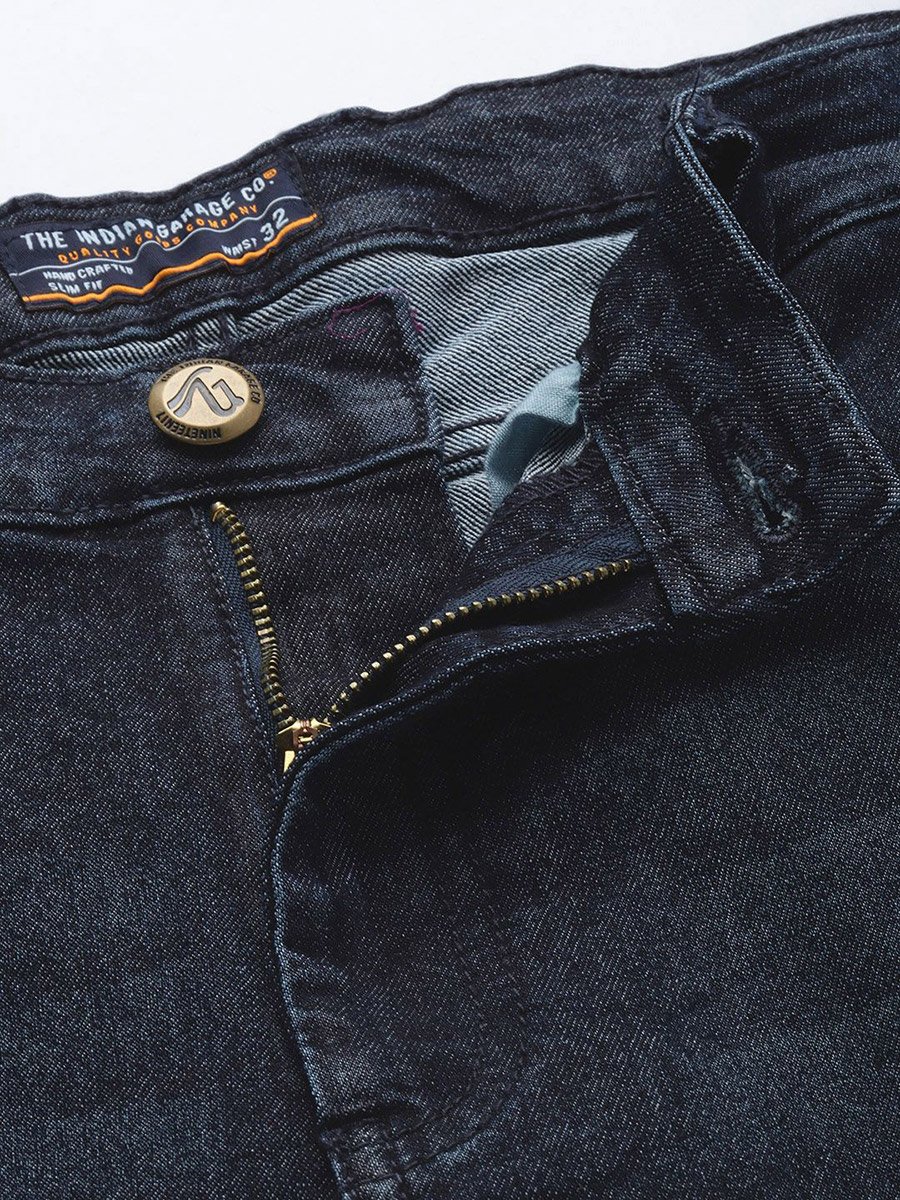 Men Dark Blue Mid Rise Slim Fit Solid Jeans