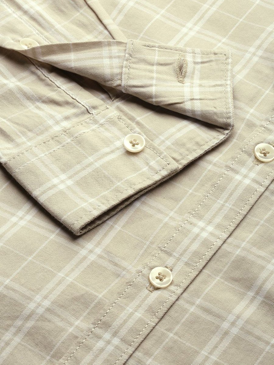 Men Beige Slim Fit Checked Casual Shirt