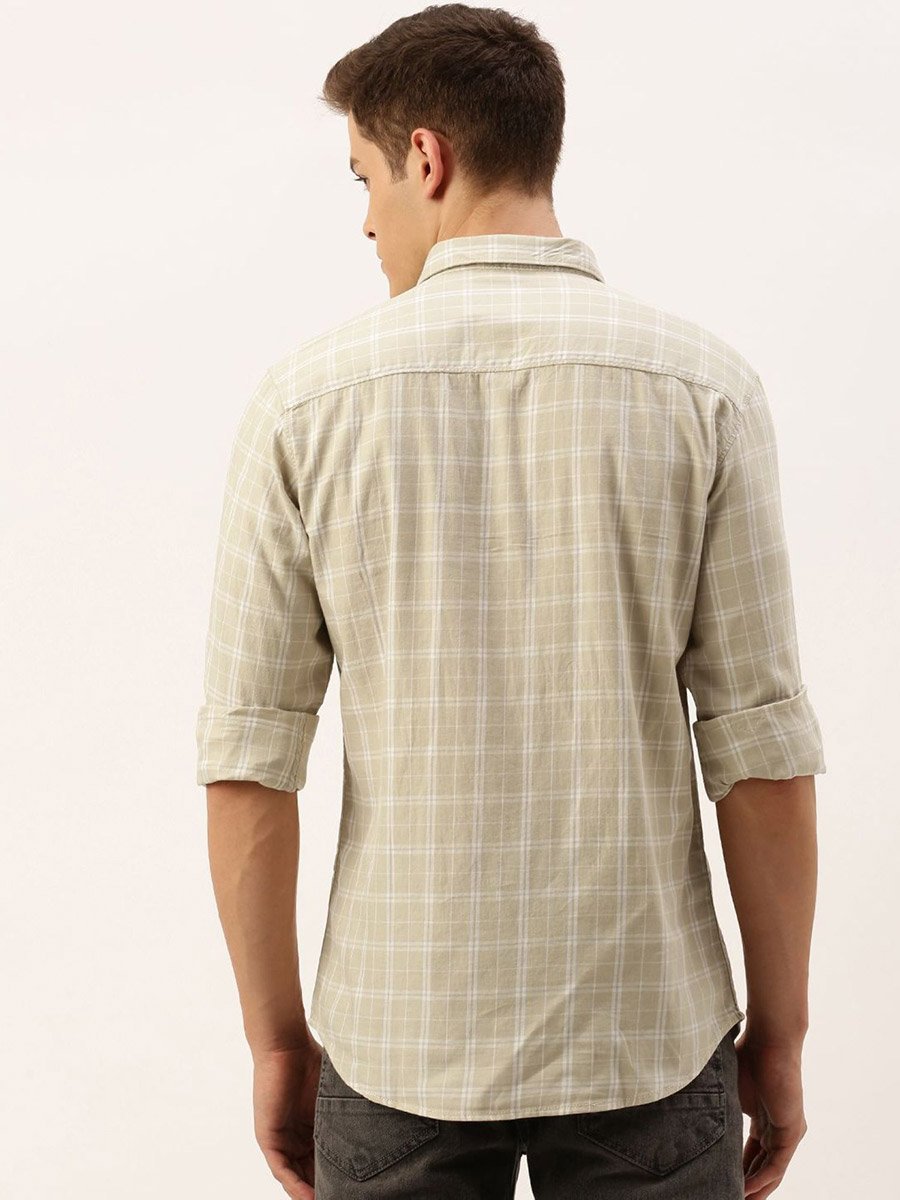 Men Beige Slim Fit Checked Casual Shirt