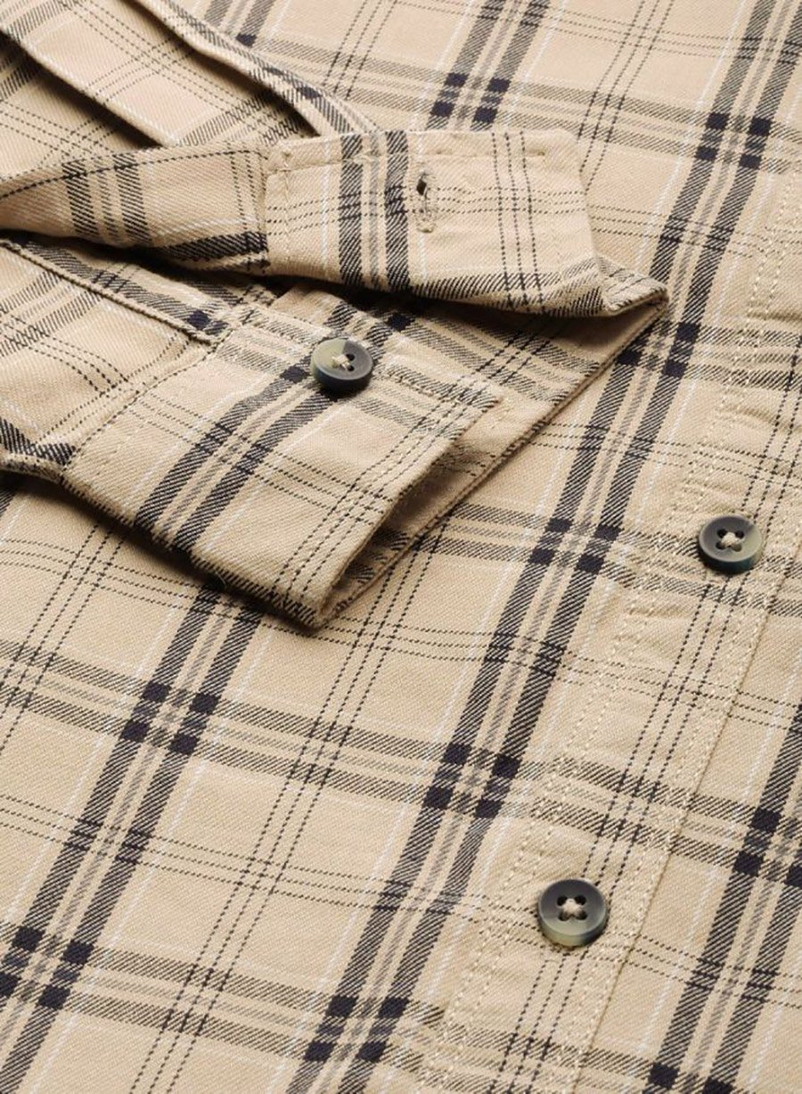 Men Beige Slim Fit Checked Casual Shirt
