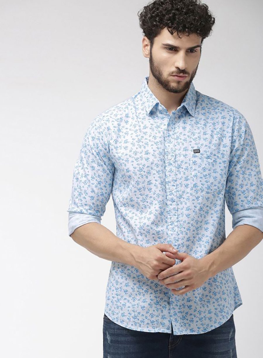 Men Blue Slim Fit Floral Shirt
