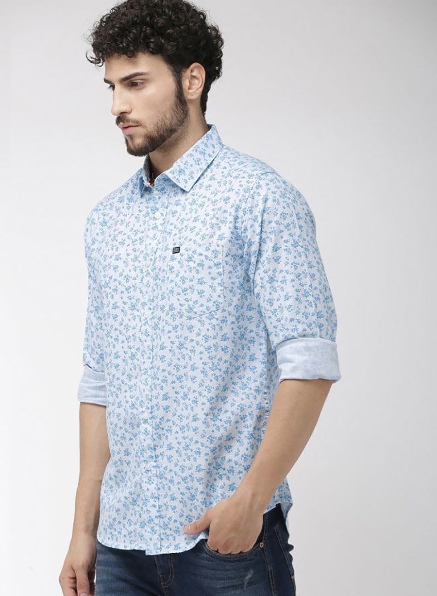 Men Blue Slim Fit Floral Shirt