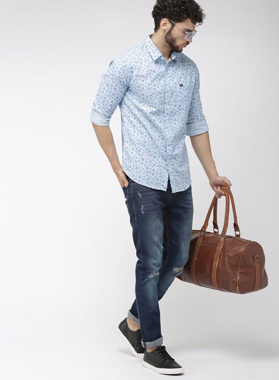 Men Blue Slim Fit Floral Shirt