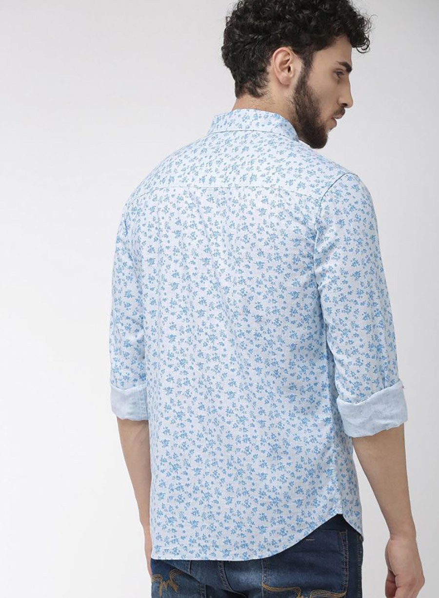 Men Blue Slim Fit Floral Shirt