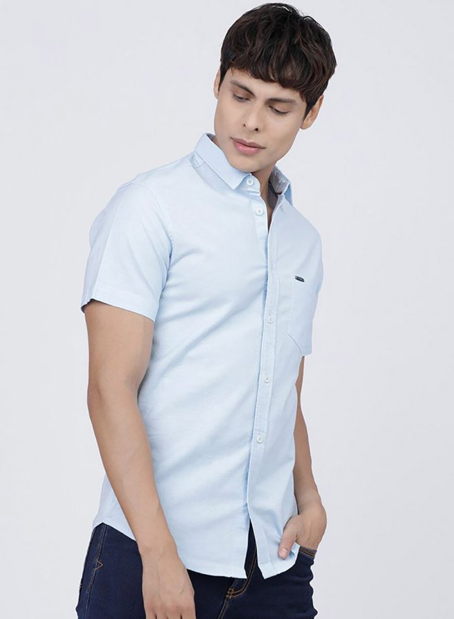Men Light Blue Slim Fit Casual Shirt