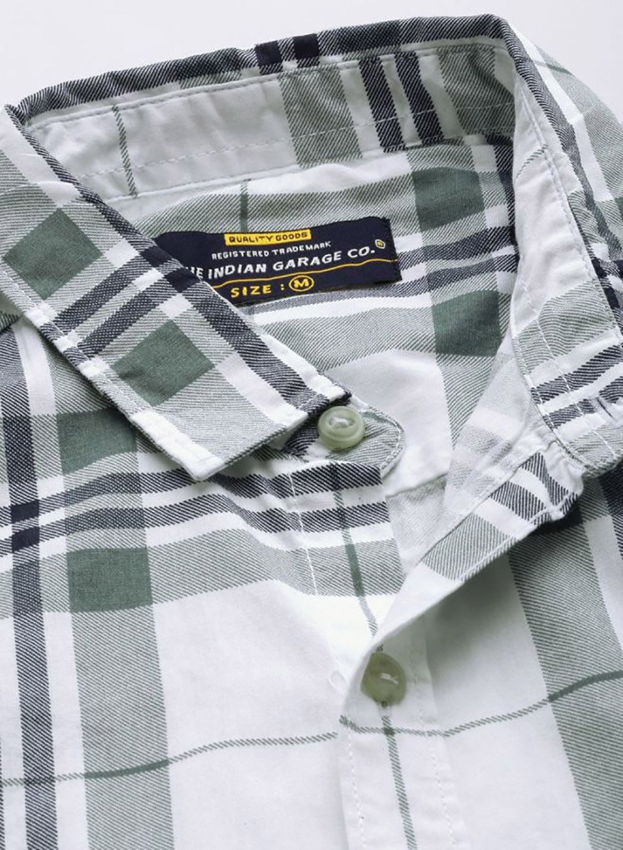 Men White Checked Casual Shirt