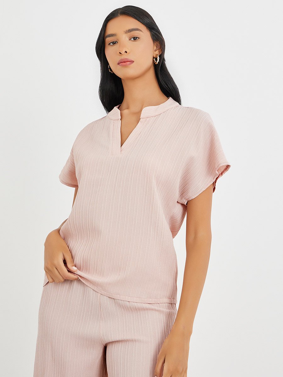 Solid Extended Sleeves Top and Wide Leg Pants Co-Ords