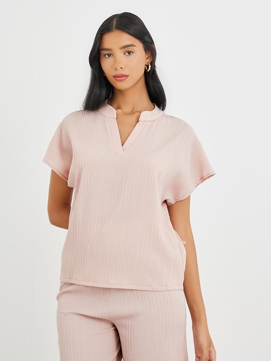 Solid Extended Sleeves Top and Wide Leg Pants Co-Ords