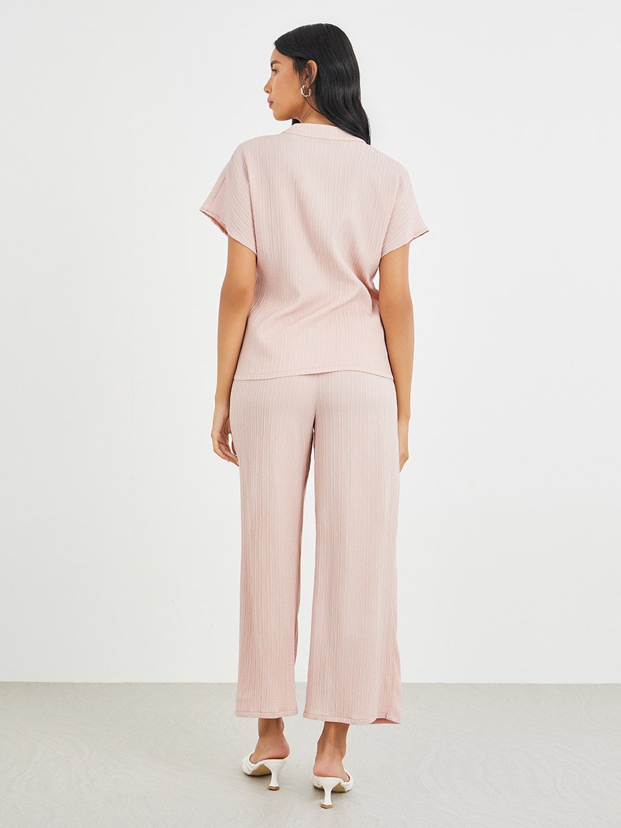 Solid Extended Sleeves Top and Wide Leg Pants Co-Ords