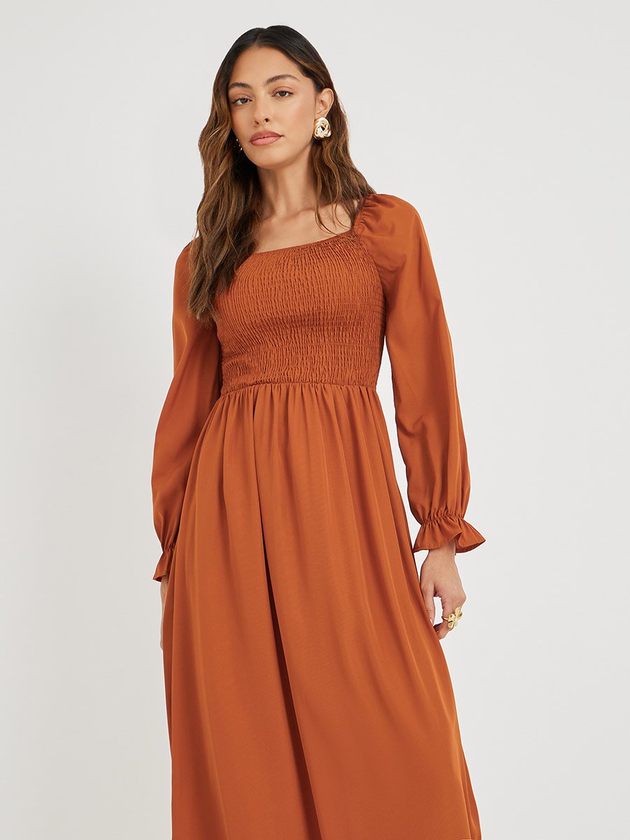 rust a line dress Brushed Hacci A-Line Dress in Rust Small main image 0
