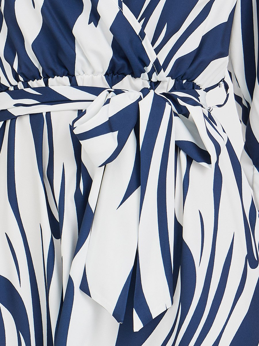 Women Abstract Printed V Neck Belted A-Line Maxi Dress