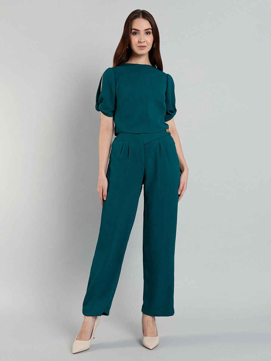 Green Puff Sleeves Top and Trousers Co-Ords