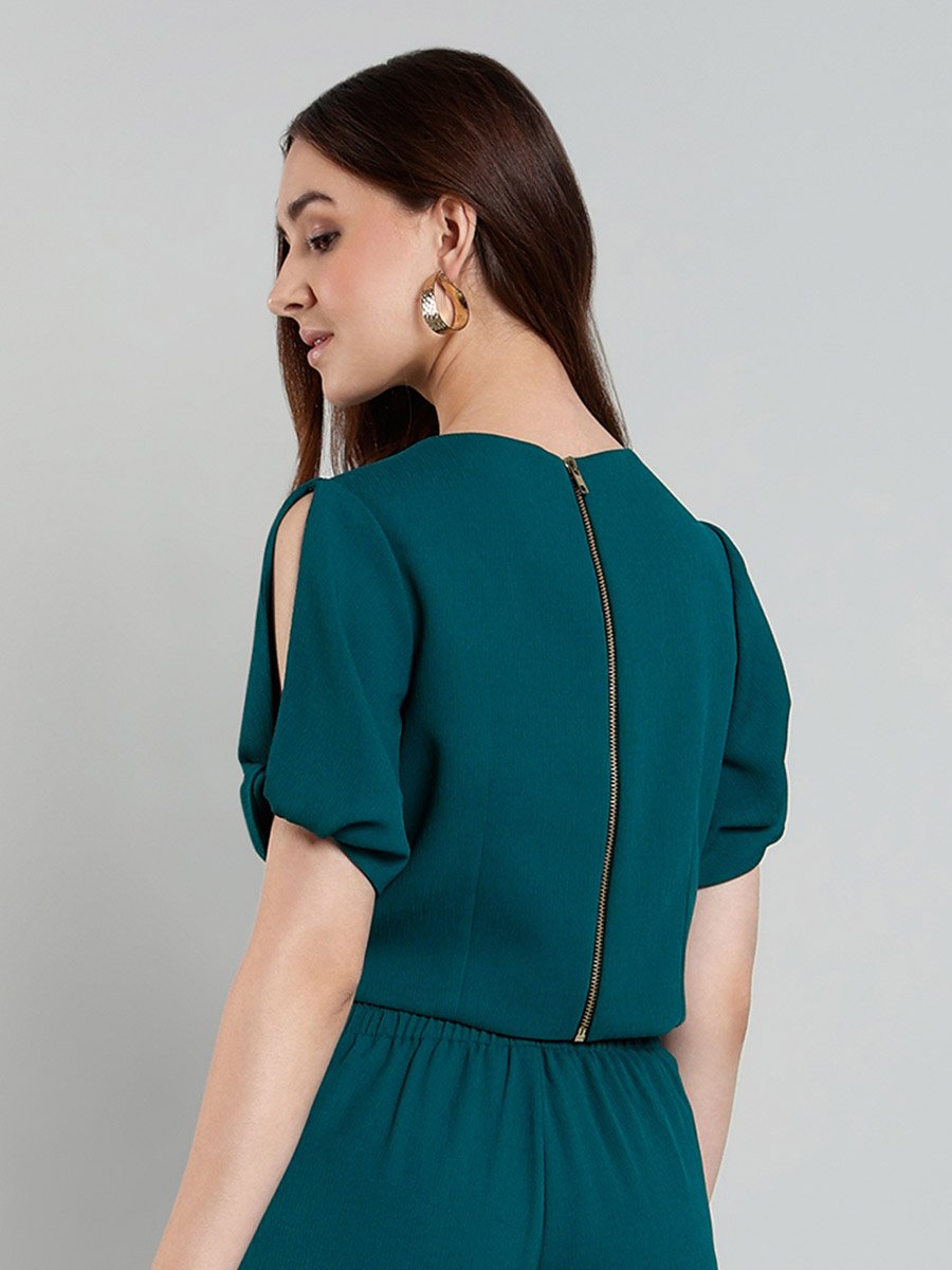 Green Puff Sleeves Top and Trousers Co-Ords