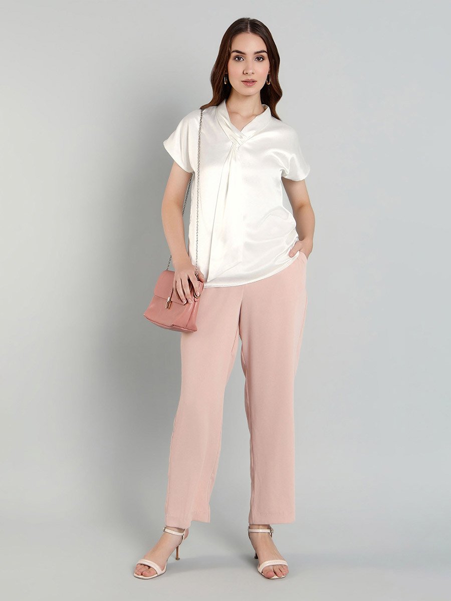 Solid Satin Regular Fit Top with Tie Details