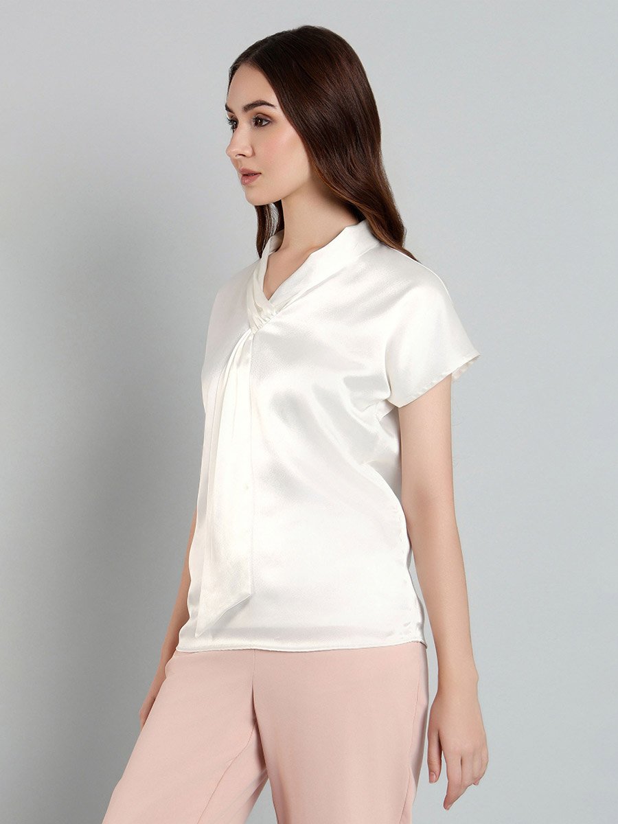 Solid Satin Regular Fit Top with Tie Details