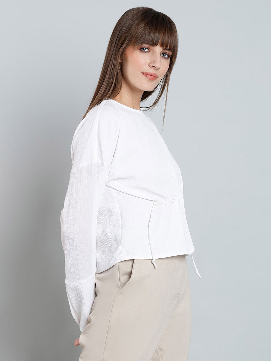 Solid Button Details Top with Long Sleeves