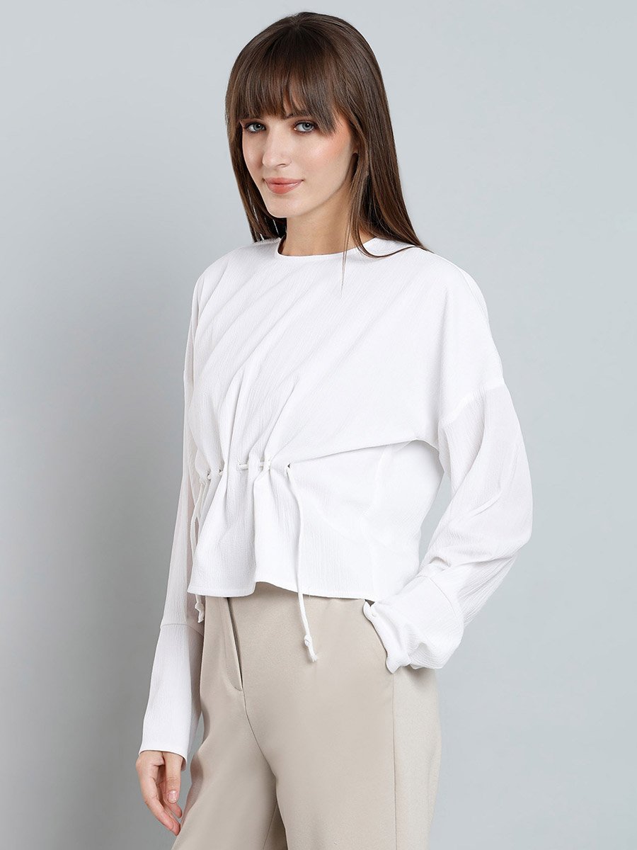 Solid Button Details Top with Long Sleeves