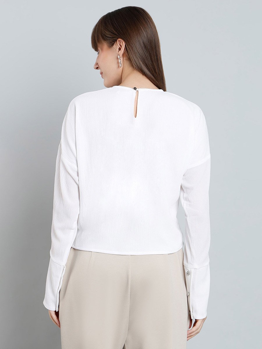 Solid Button Details Top with Long Sleeves
