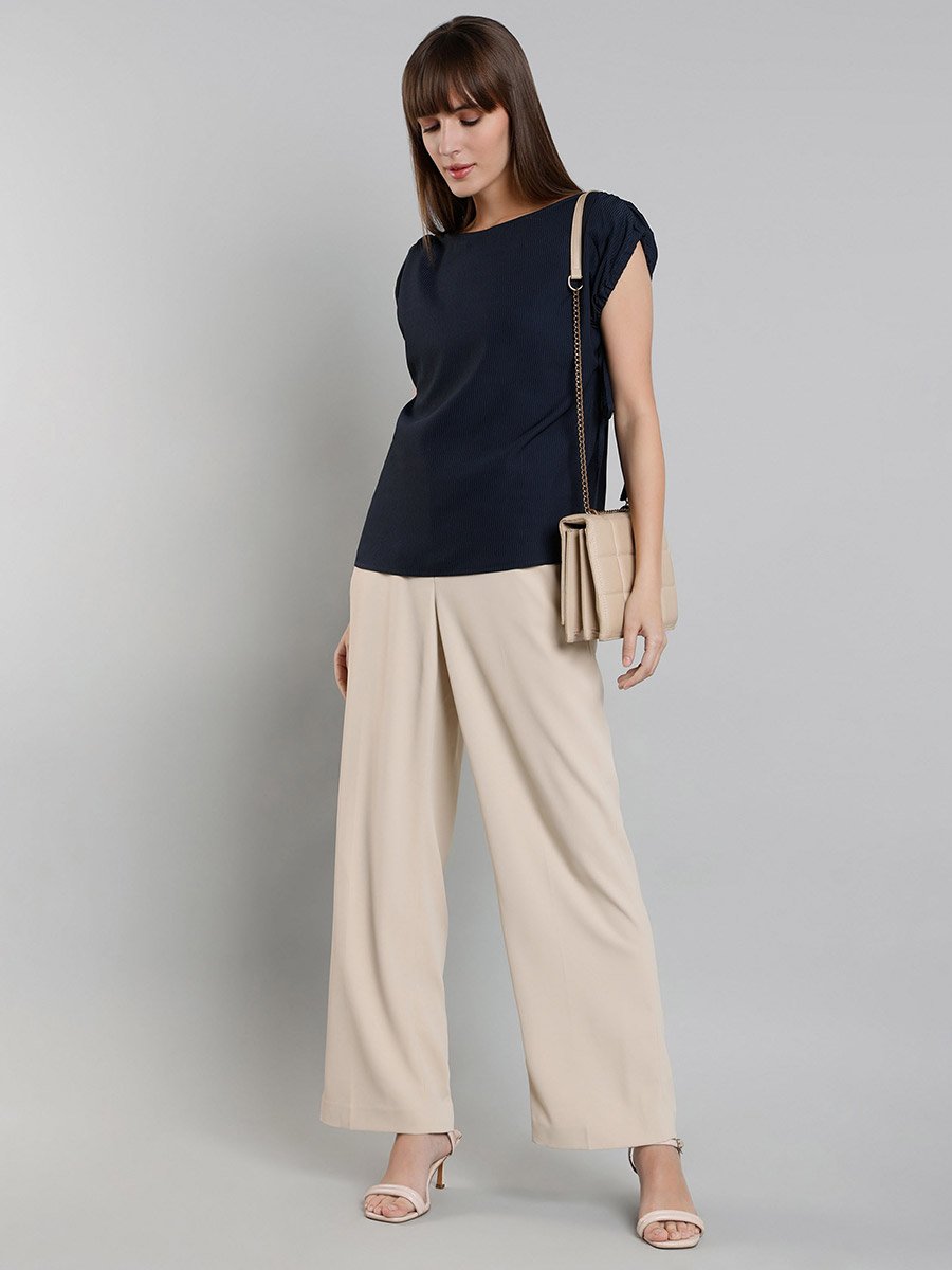Striped Short Sleeve Top with Ruched Detail