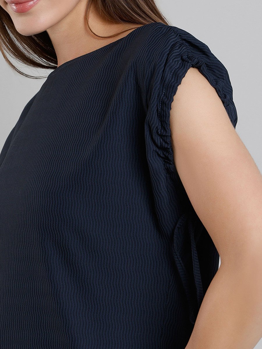 Striped Short Sleeve Top with Ruched Detail