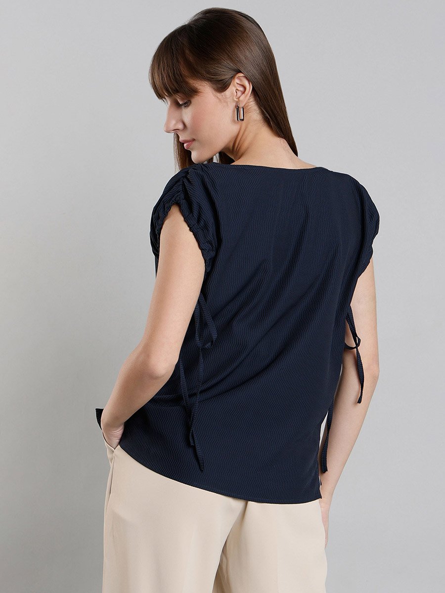 Striped Short Sleeve Top with Ruched Detail