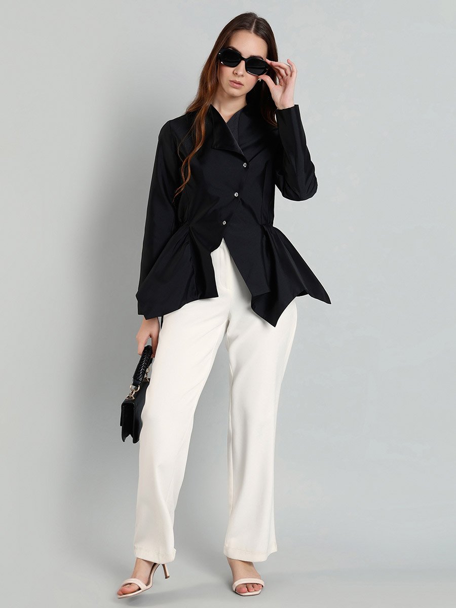Black Peplum Wrap Style Top