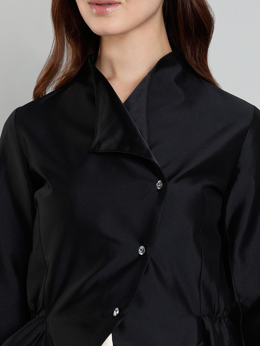 Black Peplum Wrap Style Top