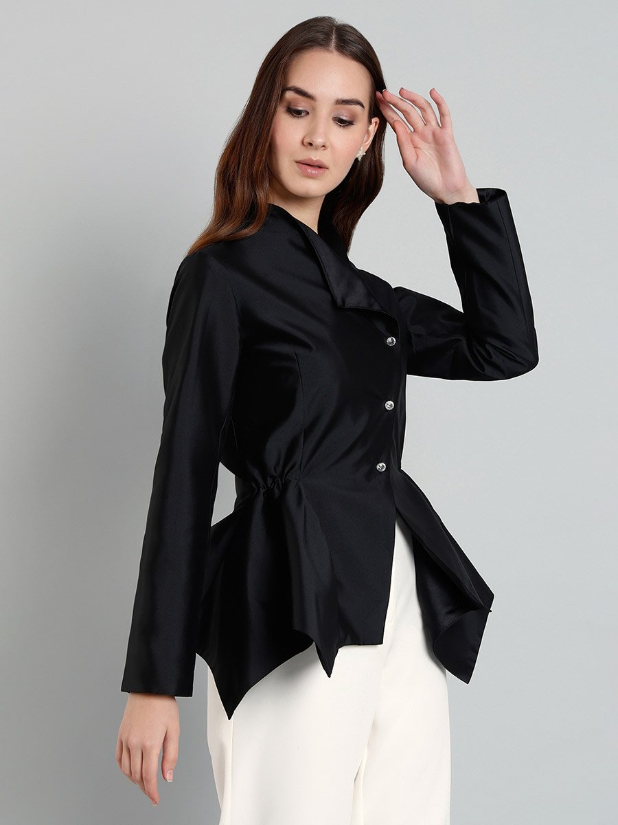 Black Peplum Wrap Style Top