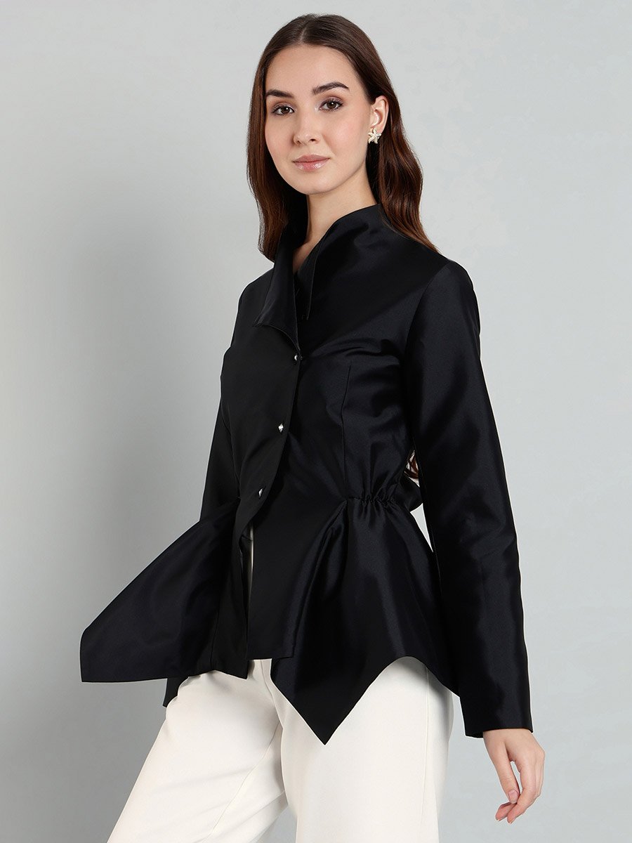 Black Peplum Wrap Style Top