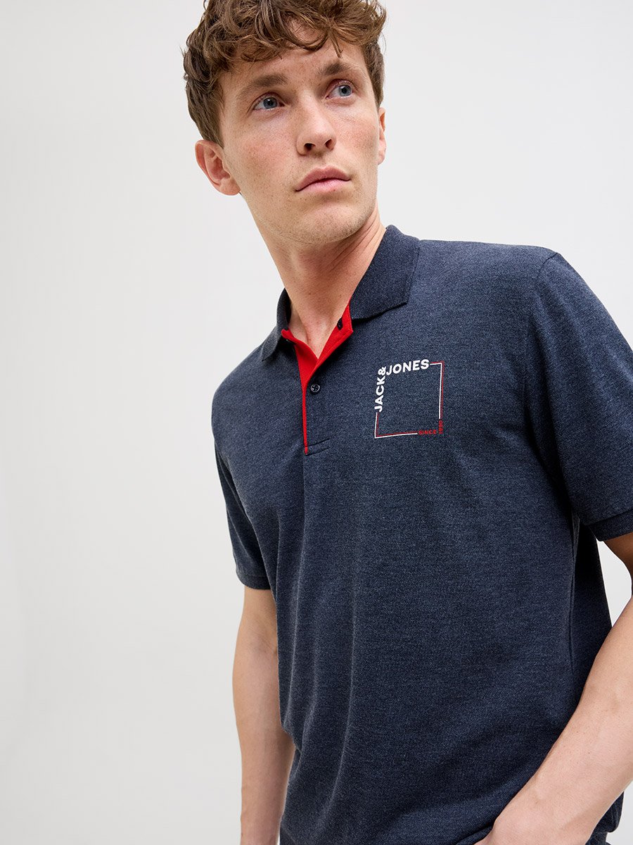 Slogan Print Polo Neck T-Shirt