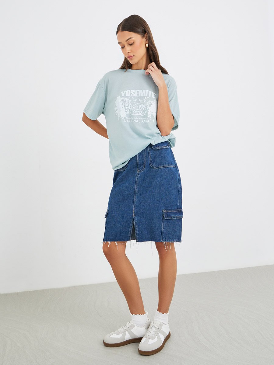 Women Green Yosemite Graphic Oversized T-Shirt