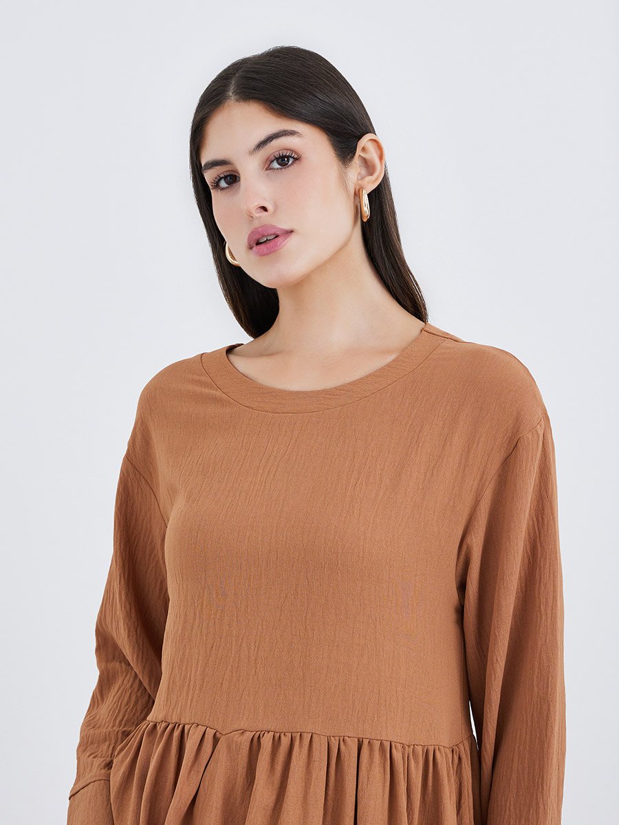 Crinkle Crepe Gathered Detail Midi Dress
