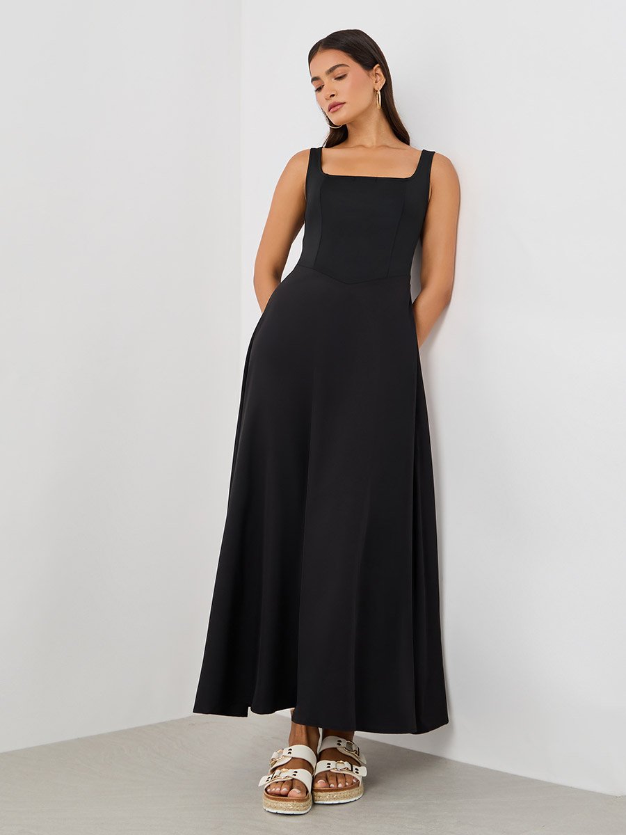 Plain Sleeveless A-Line Maxi Dress with Square Neck For Women at Saudi | Styli Plain Sleeveless A-Line Maxi Dress with Square Neck For Women at Saudi | Styli