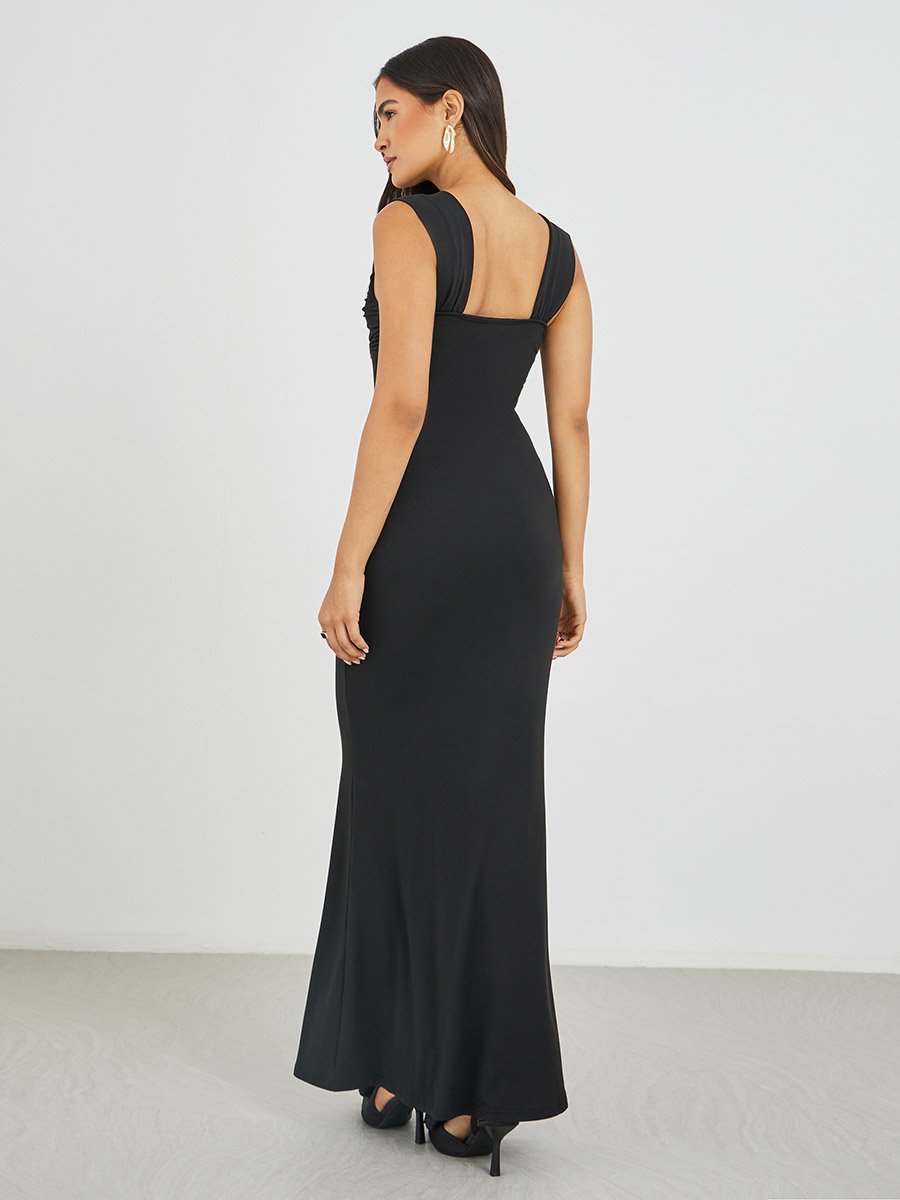 Solid Sleeveless Mermaid Hem Maxi Dress