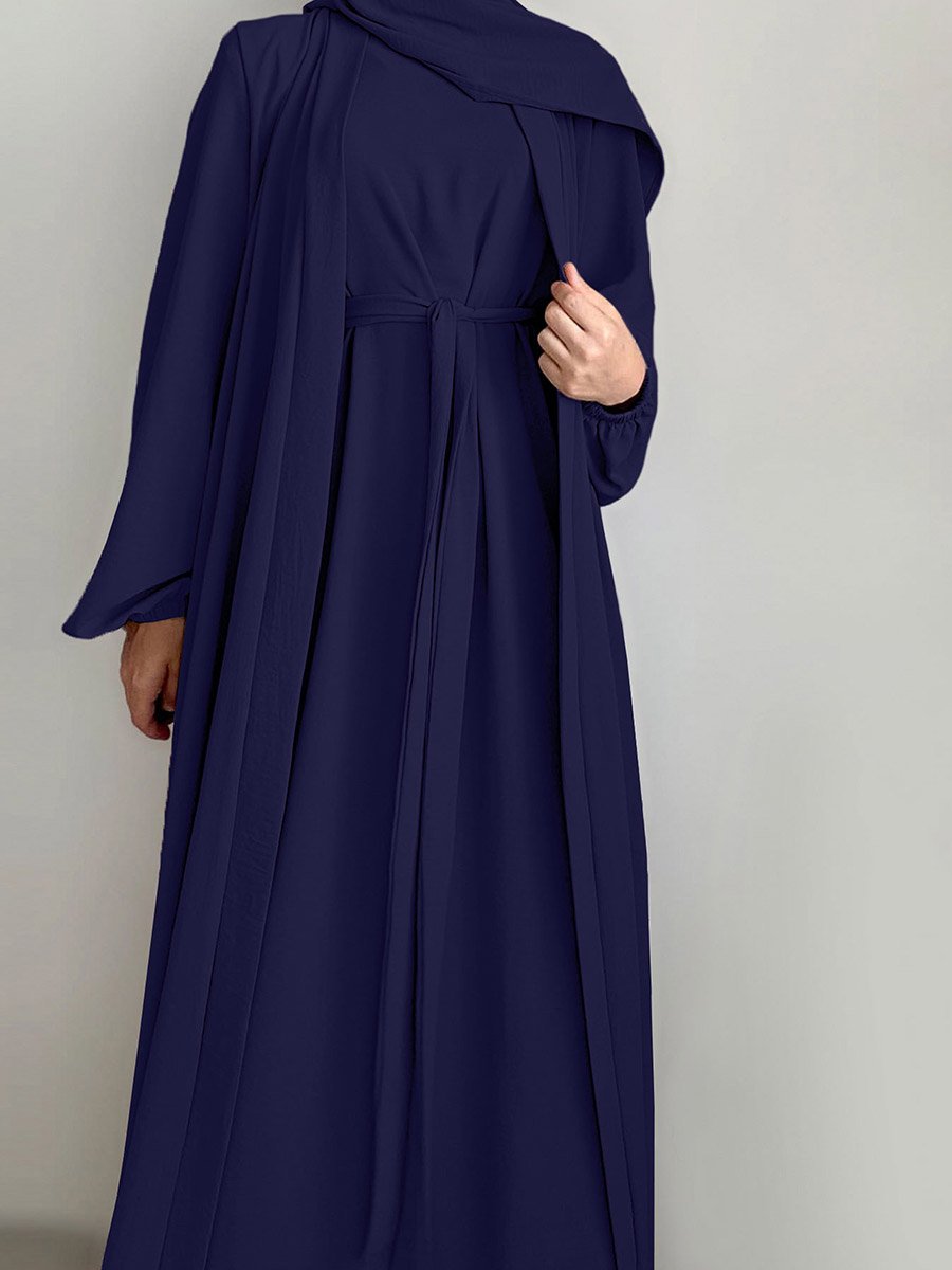 Women Solid Long Sleeve Front Open Abaya with Inner Dress For Women at Saudi | Styli Women Solid Long Sleeve Front Open Abaya with Inner Dress For Women at Saudi | Styli