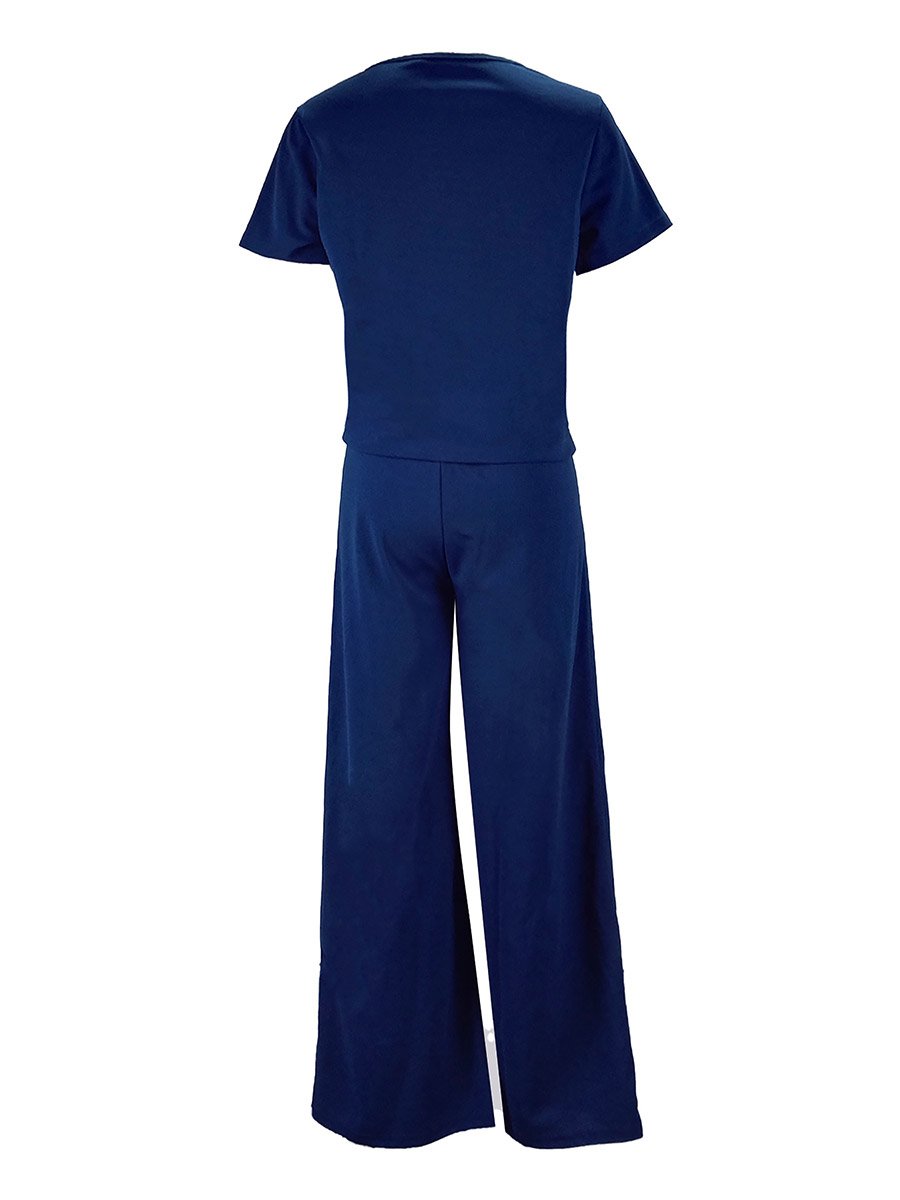 Solid Short Sleeve Top and Wide Leg Pants Co-Ords
