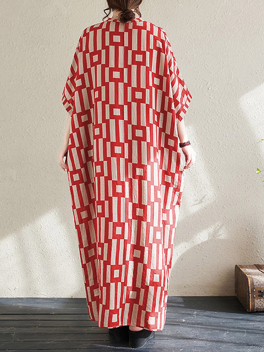 Women Geometric Print V Neck Short Sleeve Kaftan