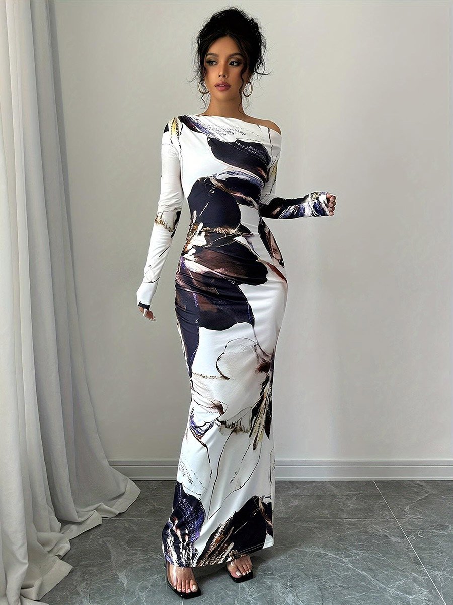 long sleeve bodycon floral dress Long Sleeve Floral Mesh Maxi Bodycon Dress main image 1