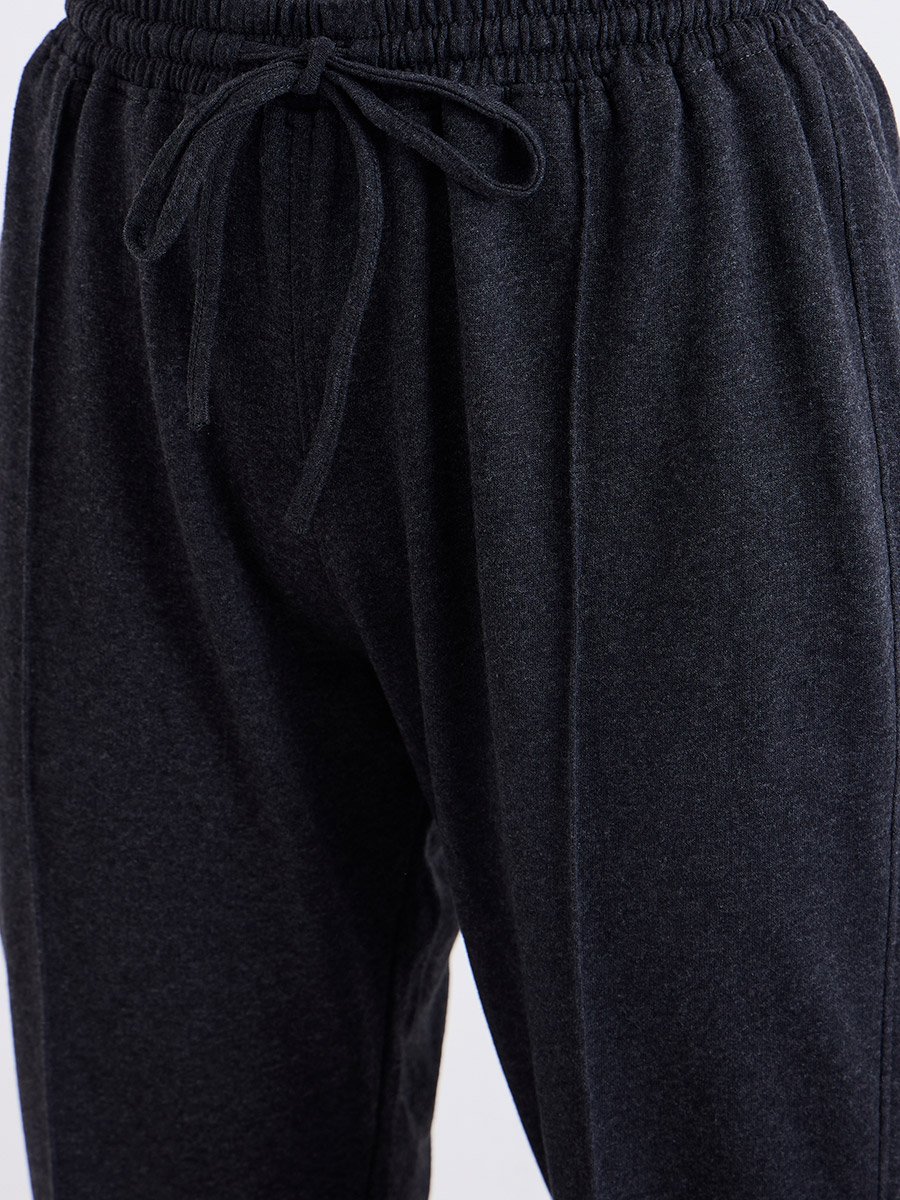 Charcoal Boot Flared Joggers with Pintuck Detail