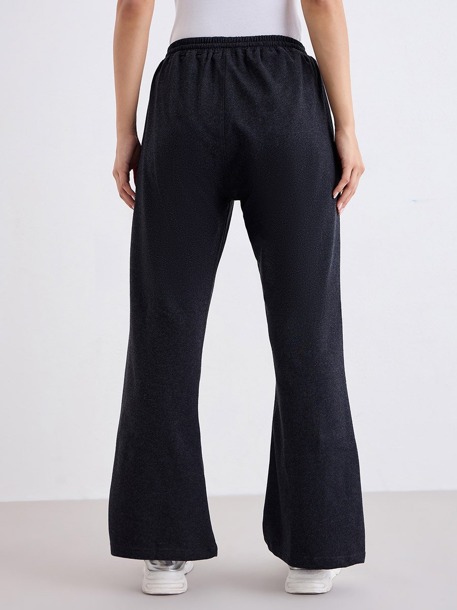 Charcoal Boot Flared Joggers with Pintuck Detail