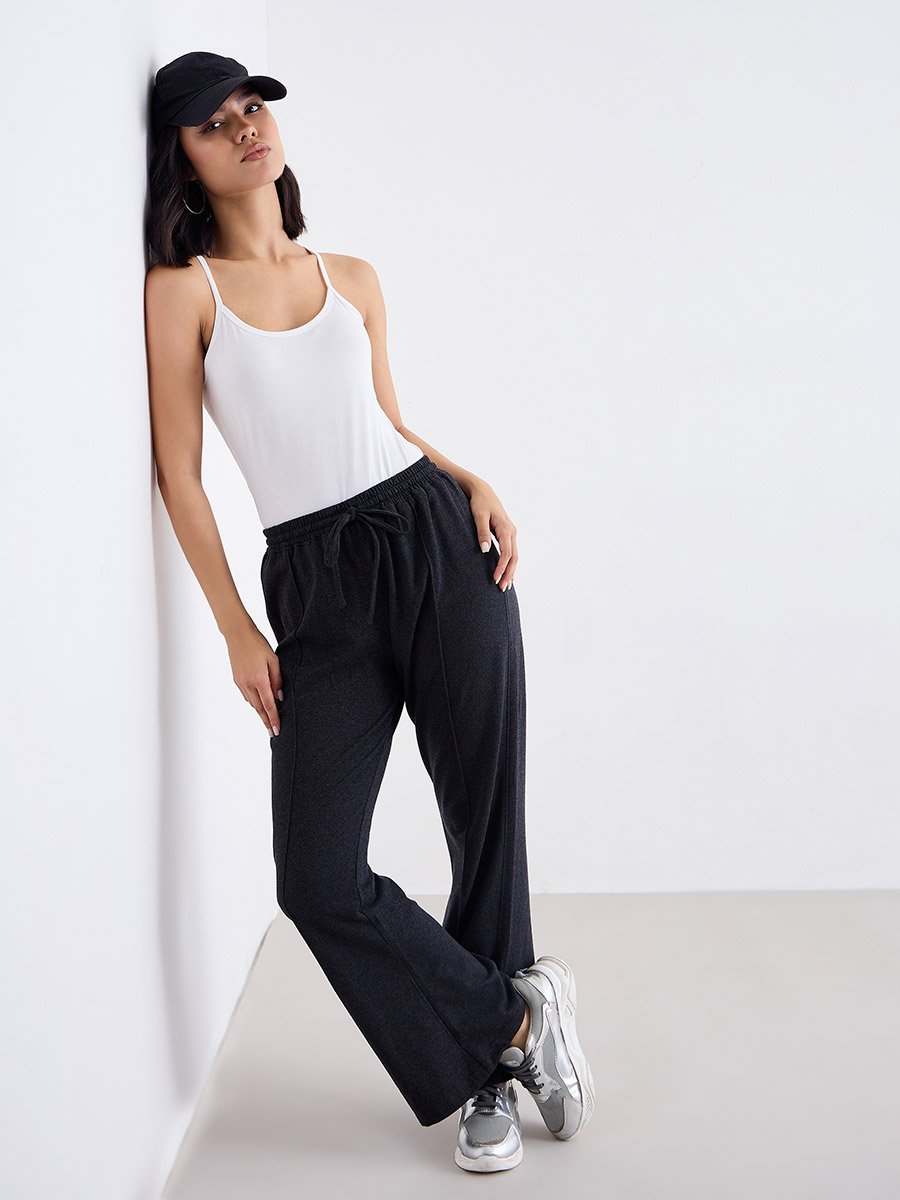 Charcoal Boot Flared Joggers with Pintuck Detail